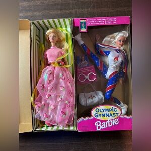 (2)  90's Barbies -  1995 Olympic Gymnast Barbie, 1998 strawberry sorbet Barbie